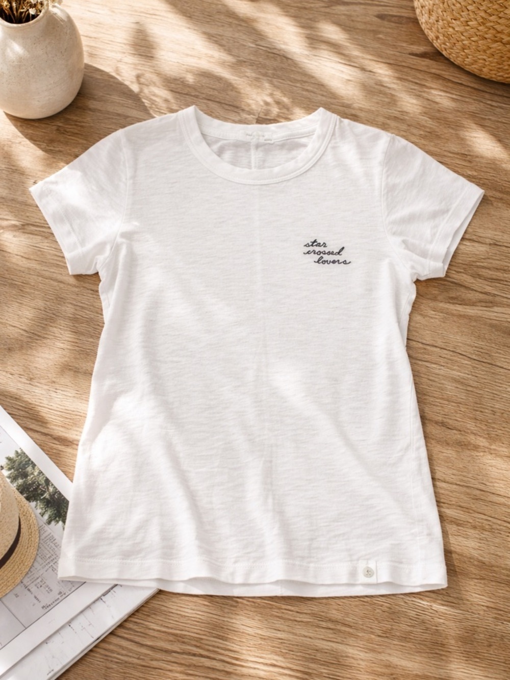 Rag & Bone Star Crossed Lovers Embroidered Tee White Organic Pima Cotton XXS